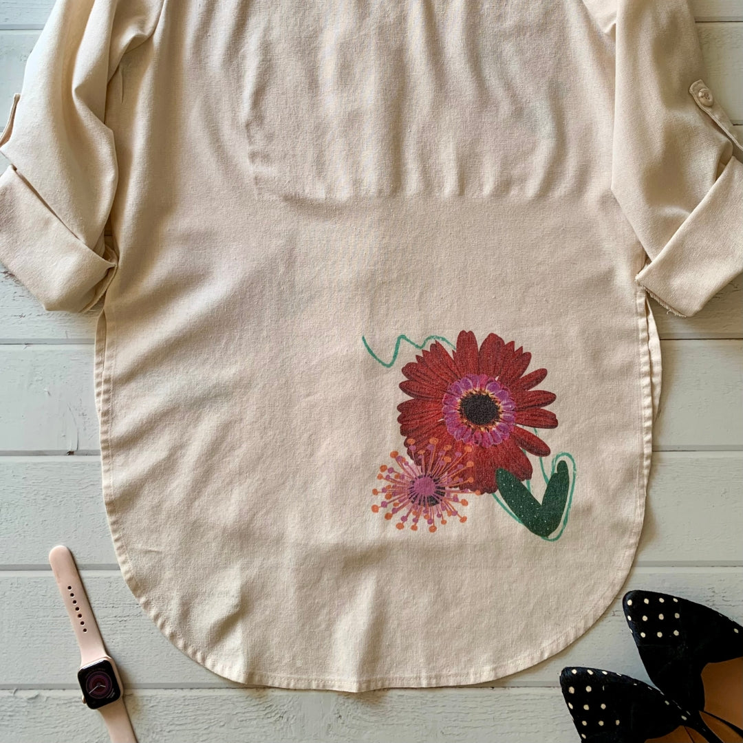 Camisa Lino Collage - Lino Vainilla estampado - Aguacate Shop Perú