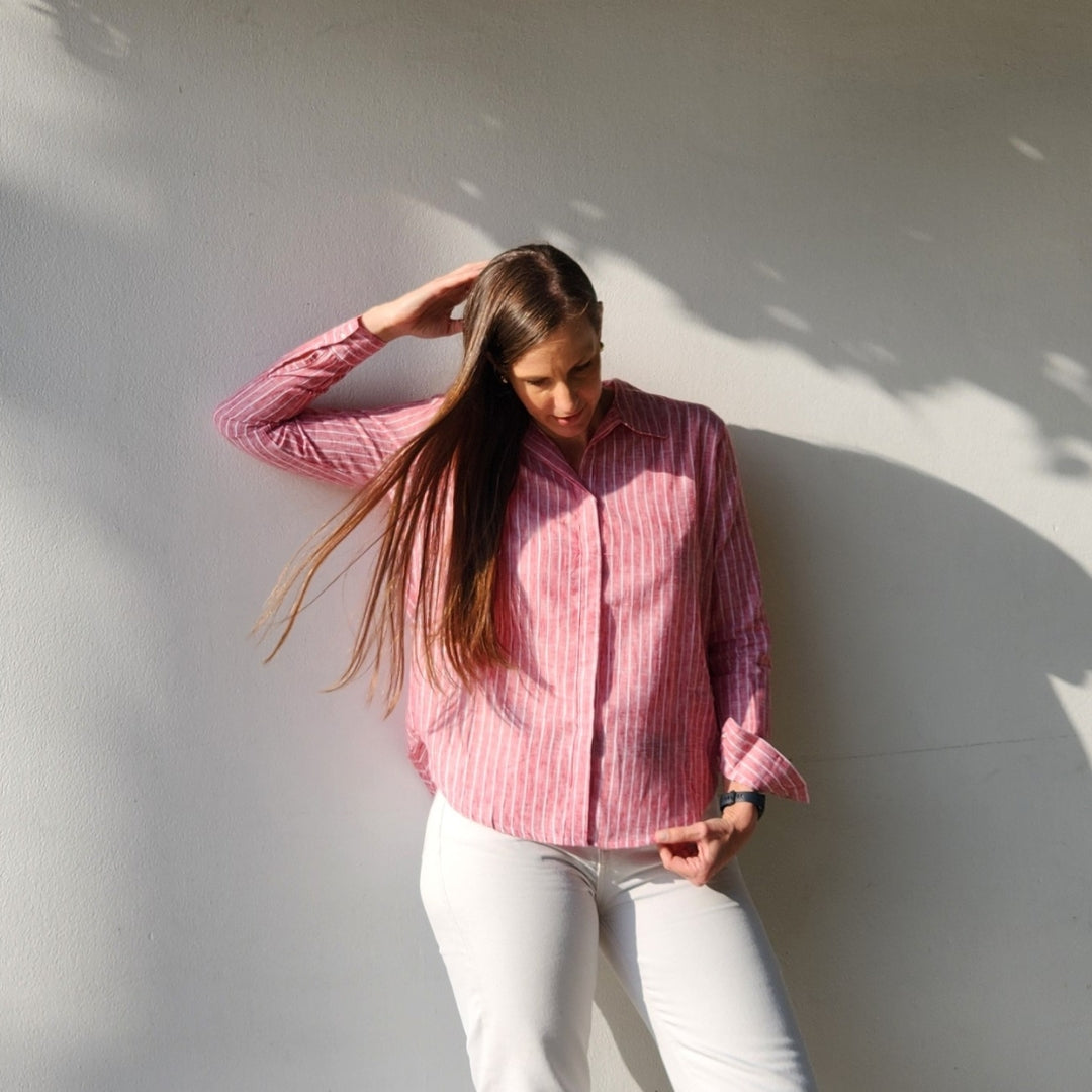 Camisa Lina Roja Rayas (Nuevo modelo)