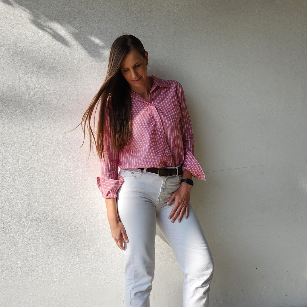 Camisa Lina Roja Rayas (Nuevo modelo)