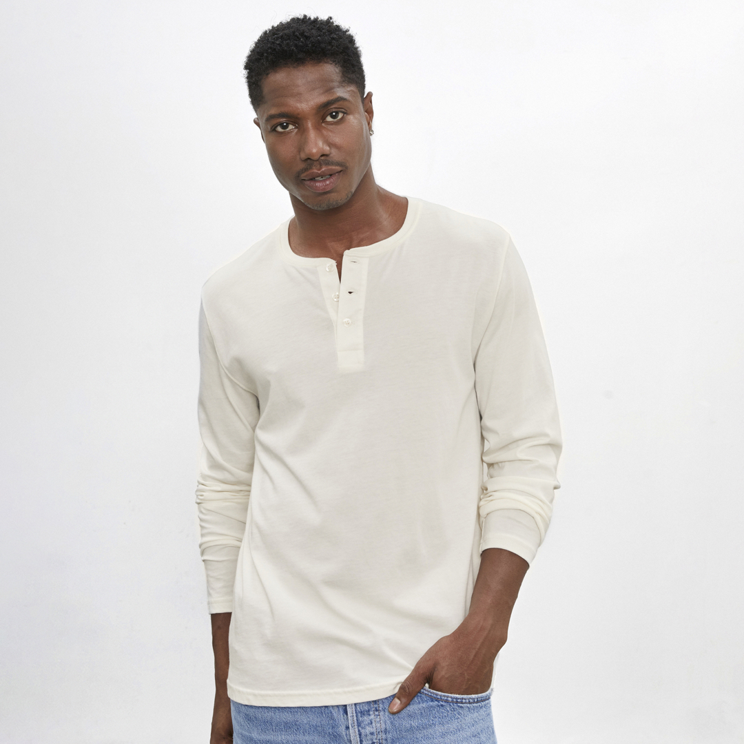 Henley Shirt | 3-Button Pima | Chalk White