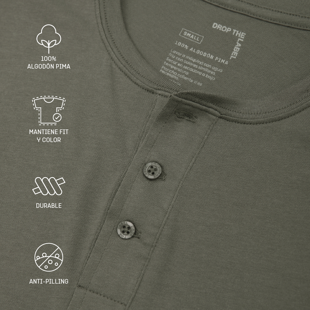 Henley Shirt | 3-Button Pima | Dark Olive