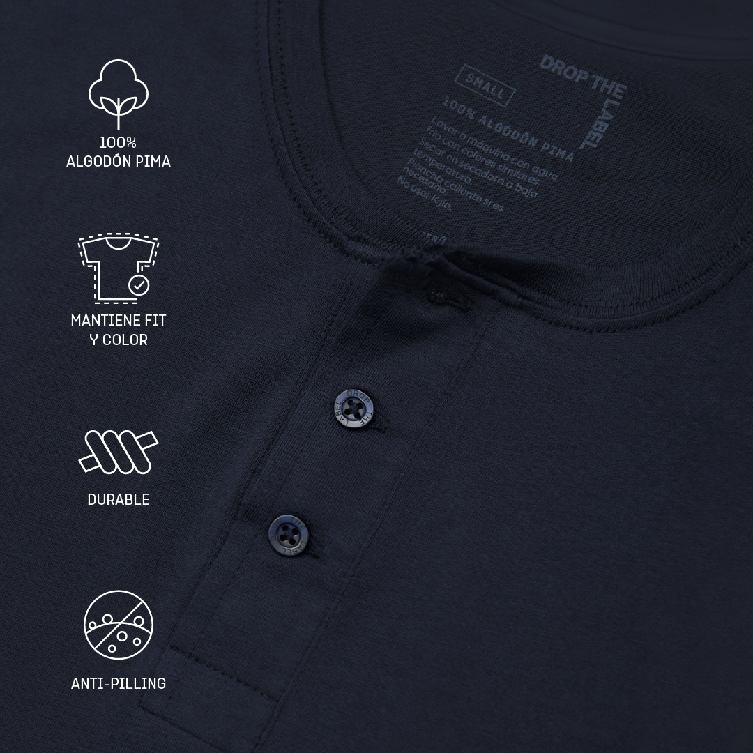 Henley Shirt | 3-Button Pima | Midnight Blue