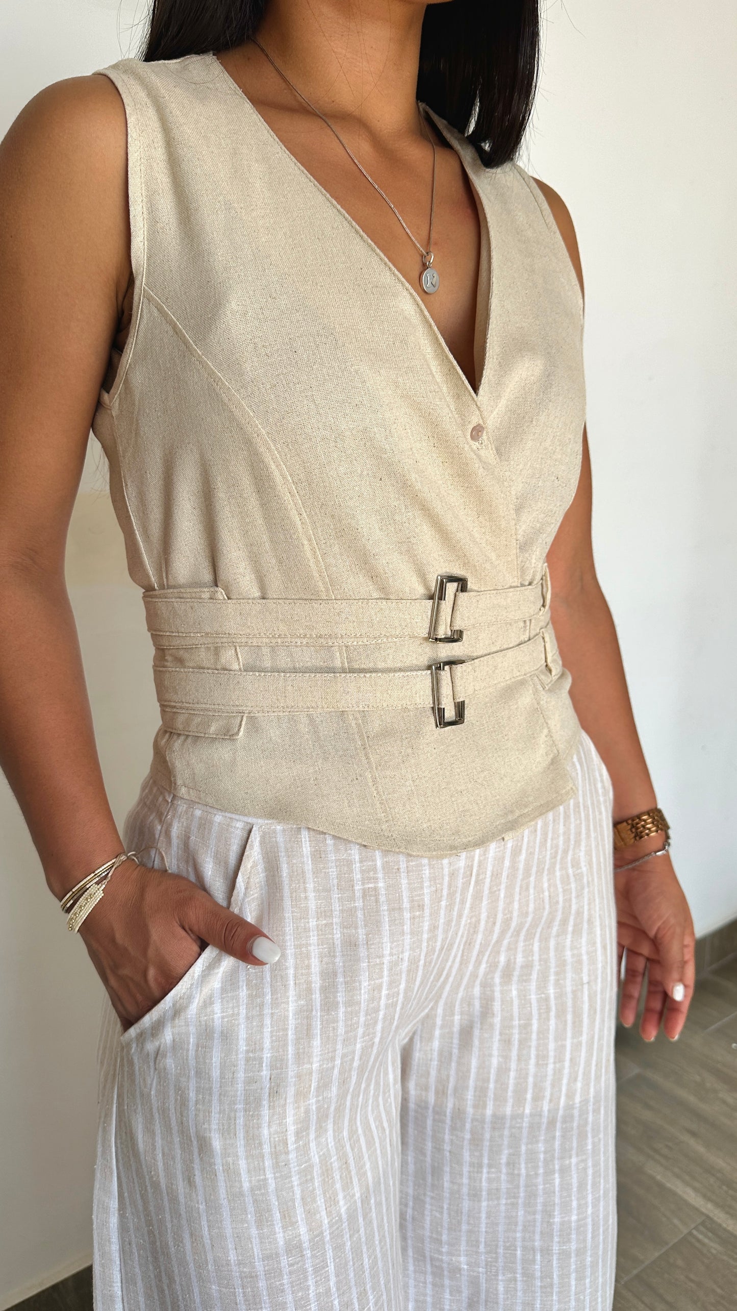 Chaleco Éter Beige Rayas