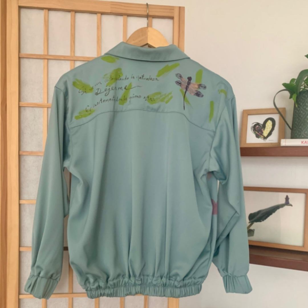 Chaqueta Bomber Desconectar seda verde - Si me ven contemplando la naturaleza, déjenme, es exactamente donde quiero estar