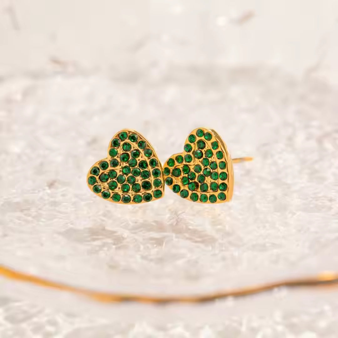 Aretes Corazón Circones Verdes