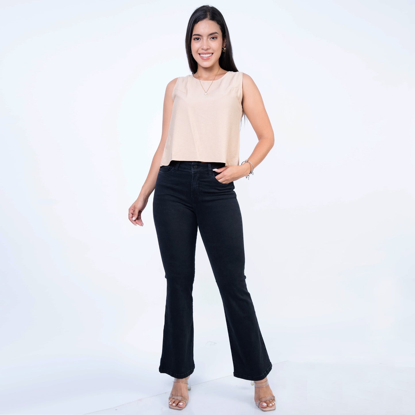 Pantalón Denim Flare Karla - Gris Oscuro