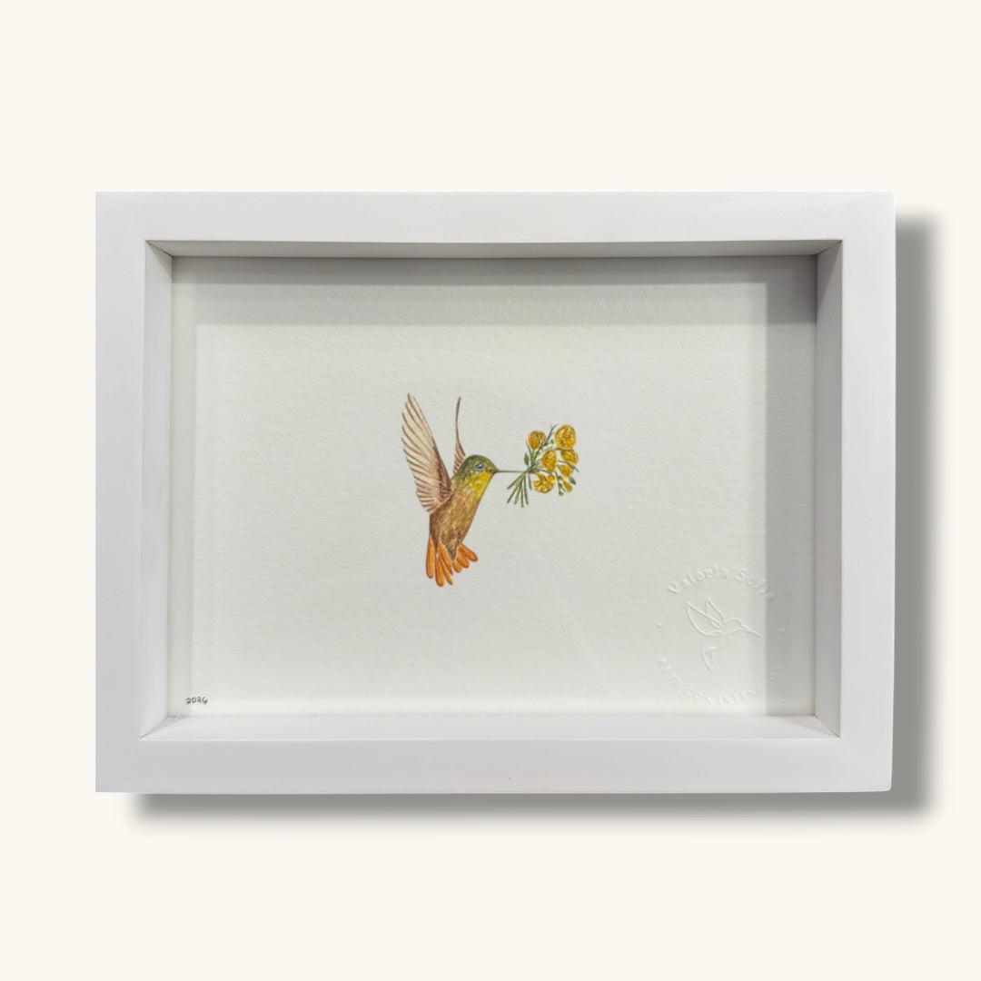Cuadro Colibrí y ramo de flores