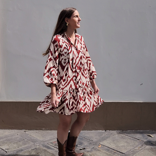 Vestido Otoño - Beige y Guinda