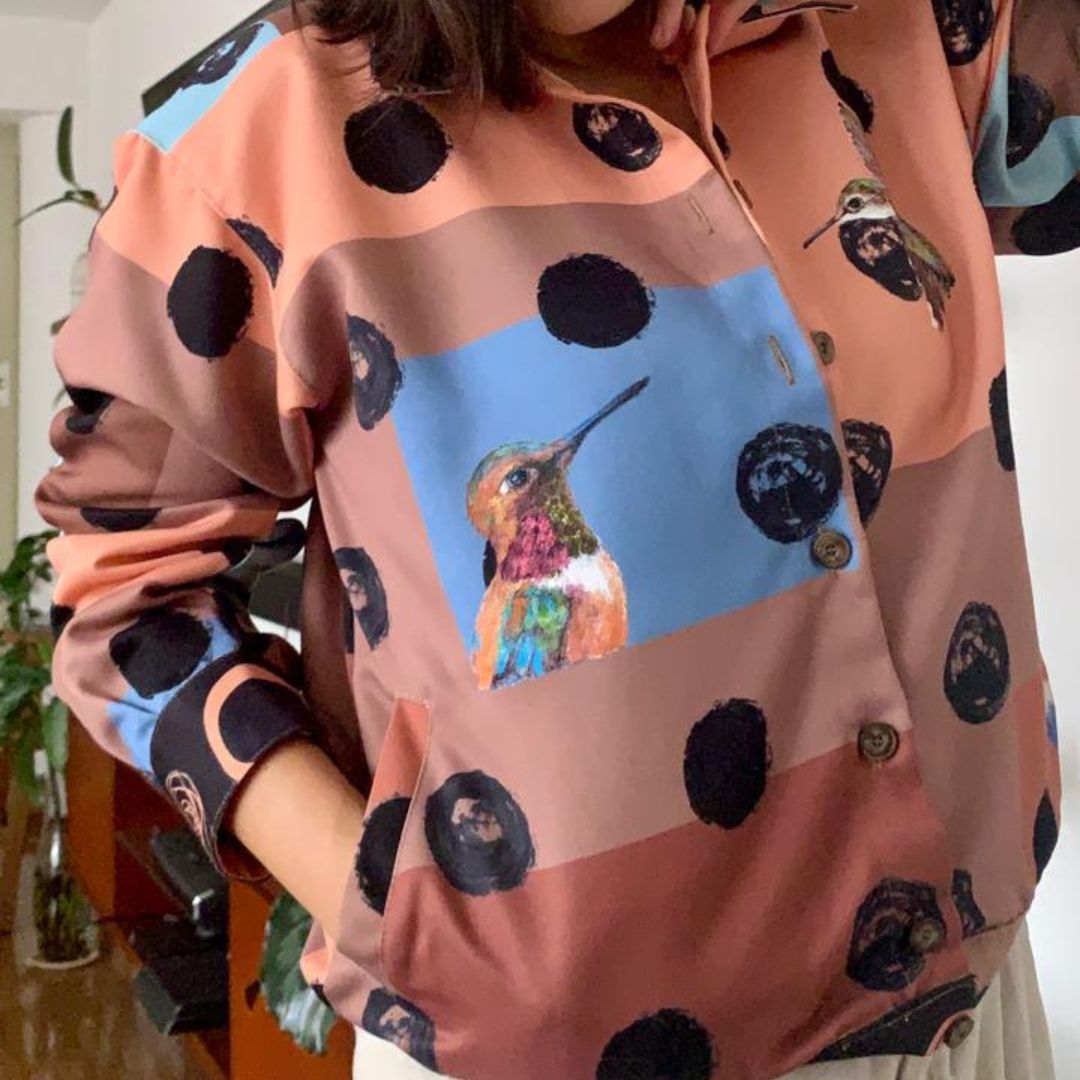 Chaqueta Bomber Drill - Lunares y colibrí (Modelo 2)