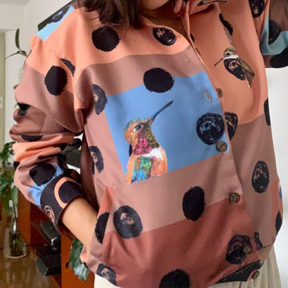 Chaqueta Bomber Drill - Lunares y colibrí (Modelo 2)