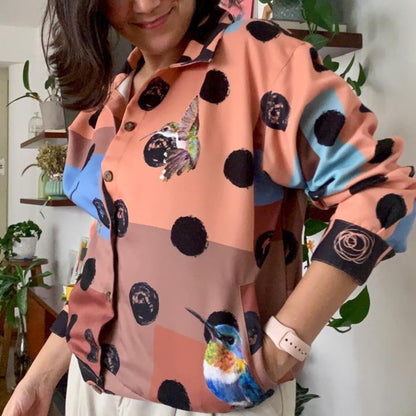 Chaqueta Bomber Drill - Lunares y colibrí (Modelo 2)
