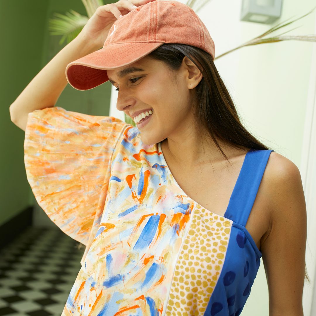 Polo Vintage Licra Blanco/Rosa/Azul (pintado a mano) - Modelo 1