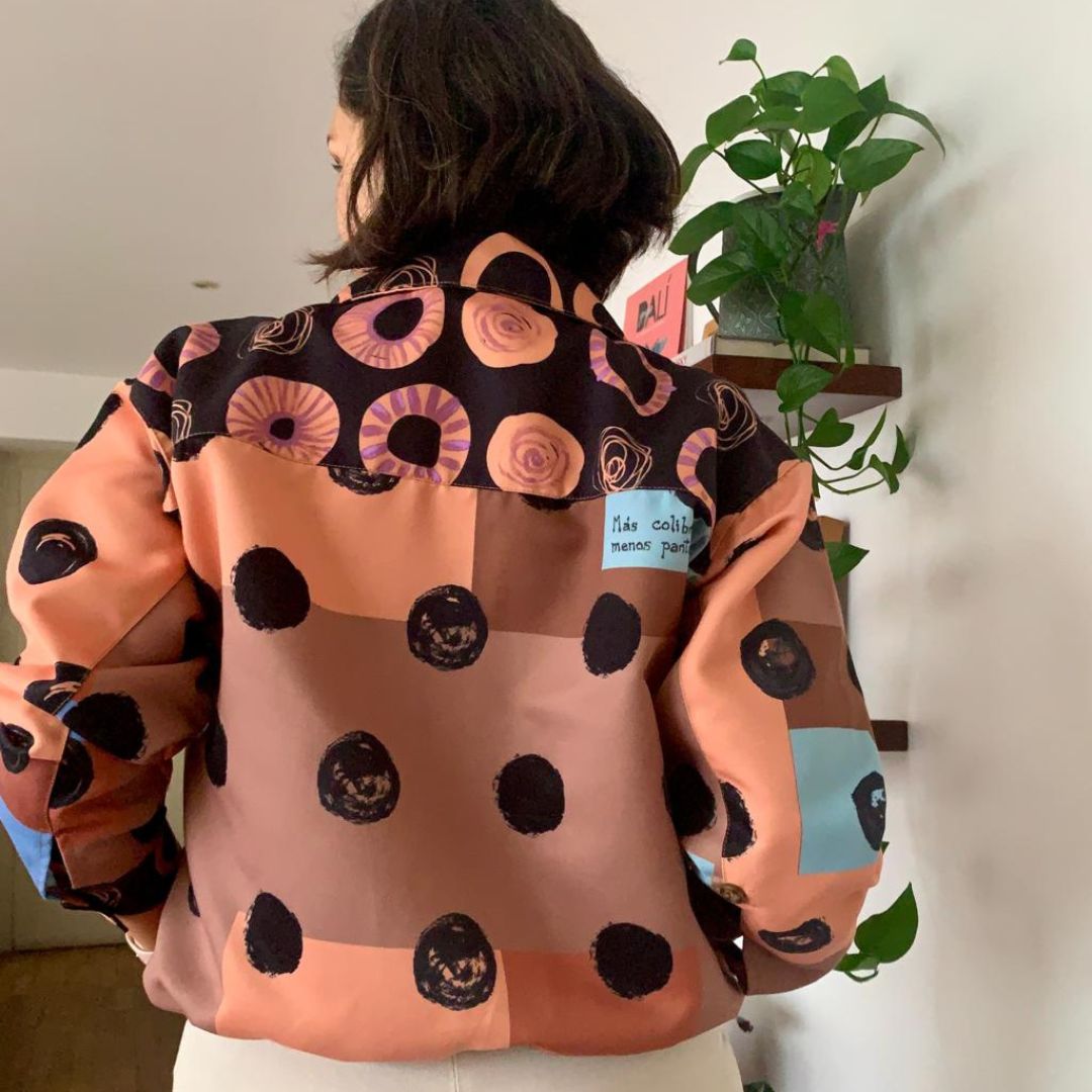 Chaqueta Bomber Drill - Lunares y colibrí (Modelo 2)