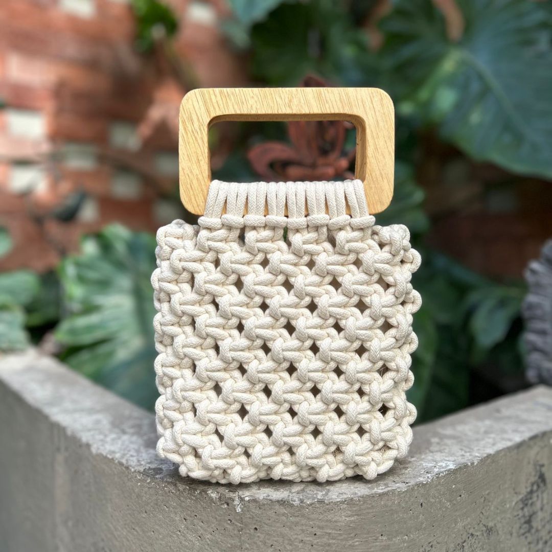 Cartera de macramé Victoria  - Blanco hueso