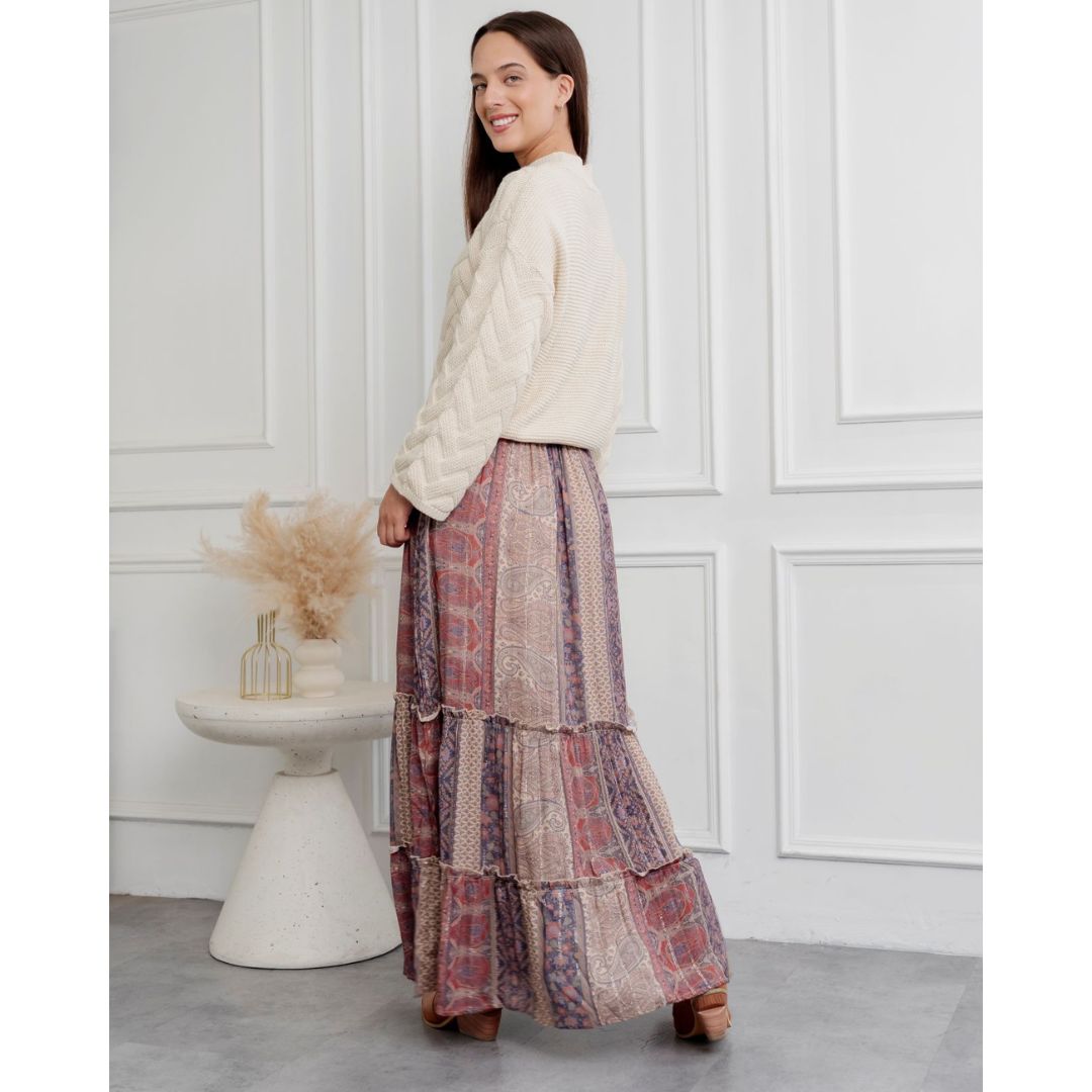 Falda Boho Print beige