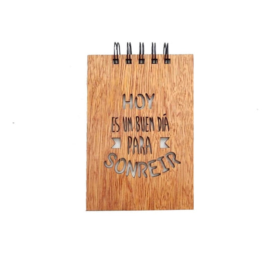 Libreta de Madera Mediana "Hoy es un día para sonreír"