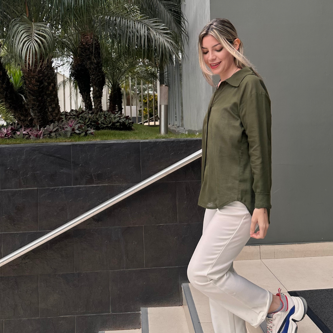 Camisa Lina Verde Militar