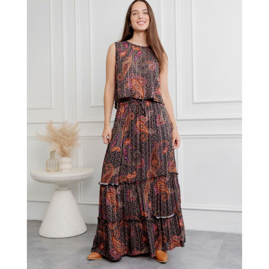 Falda Boho Print negro