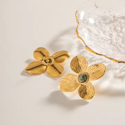 Aretes Flor Green Stone