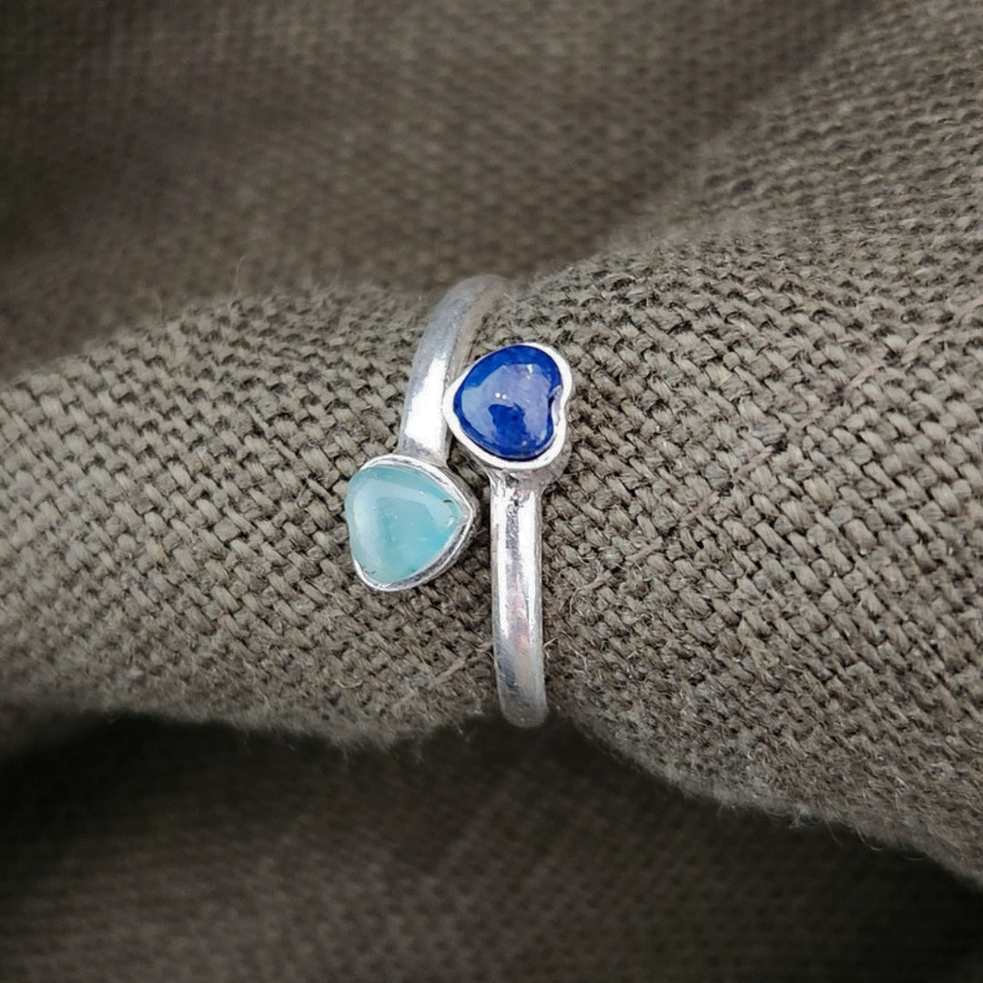 Anillo doble corazón - Opal andino con Lapislázuli