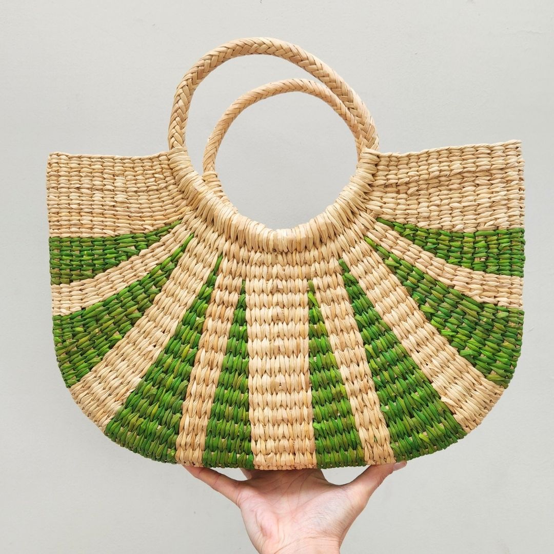 Cartera de junco Moorea - Natural con verde - Aguacate Shop Perú
