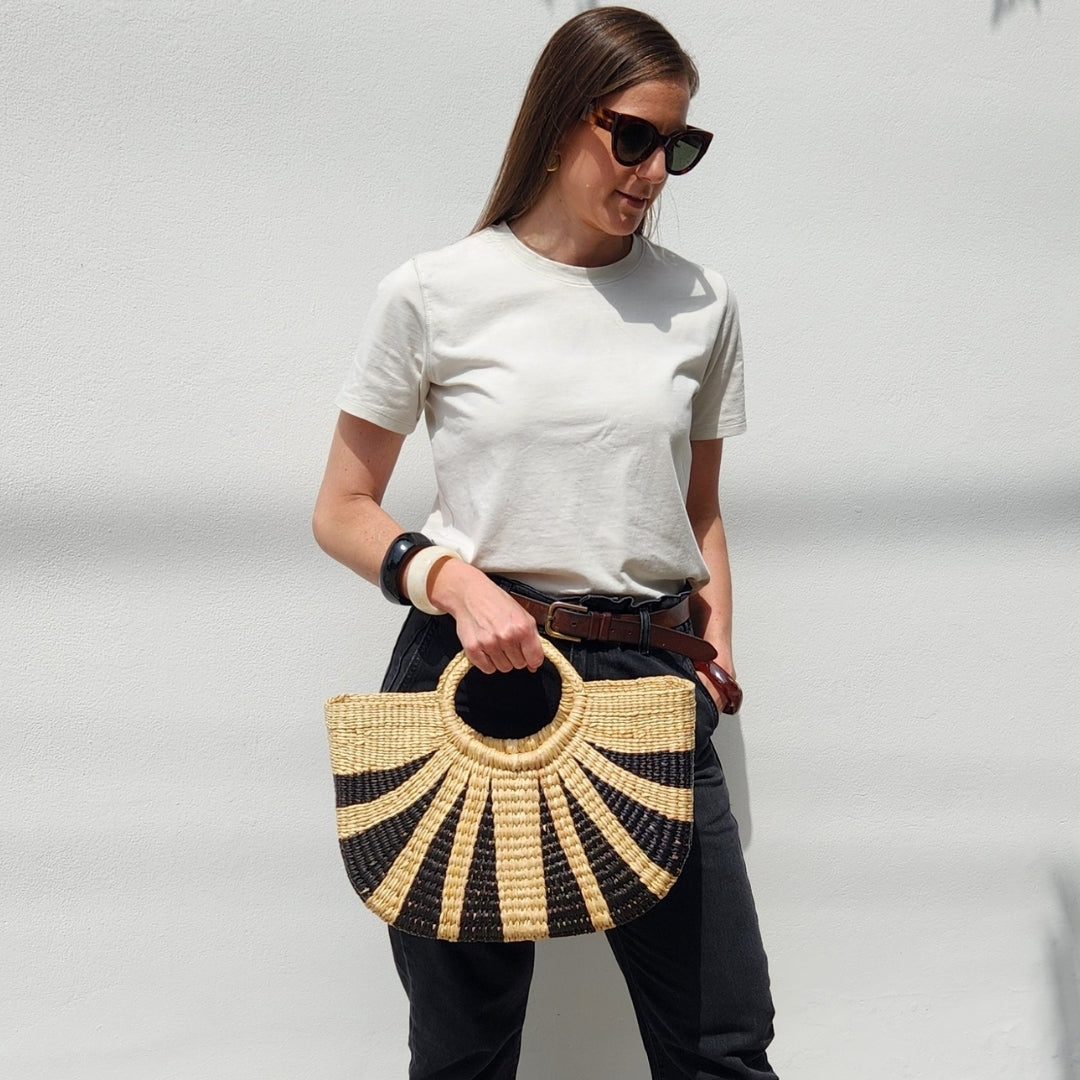 Cartera de junco Moorea - Natural con negro