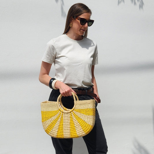 Cartera de junco Moorea - Natural con amarillo