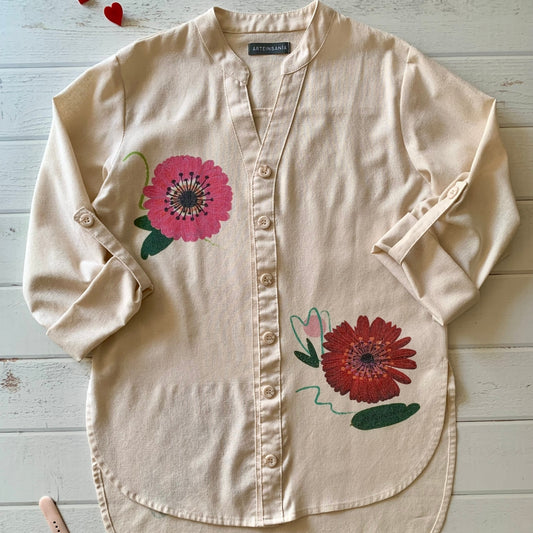 Camisa Lino Collage - Lino Vainilla estampado