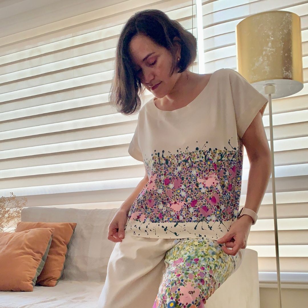 Polo Kimono lino vainilla (pintado a mano)- Modelo 3 - Aguacate Shop Perú