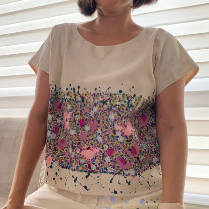 Polo Kimono lino vainilla (pintado a mano)- Modelo 3 - Aguacate Shop Perú
