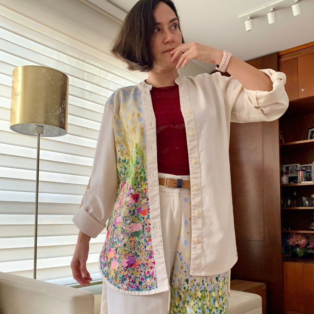 Camisa Bohemia lino vainilla (pintada a mano) - Modelo 1 - Aguacate Shop Perú