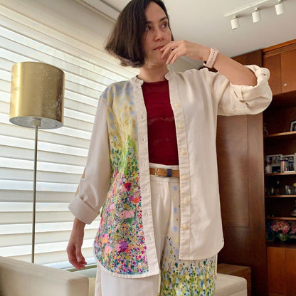 Camisa Bohemia lino vainilla (pintada a mano) - Modelo 1 - Aguacate Shop Perú