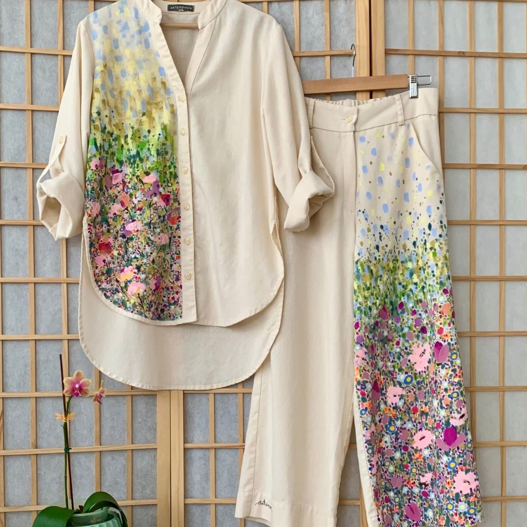 Camisa Bohemia lino vainilla (pintada a mano) - Modelo 1 - Aguacate Shop Perú