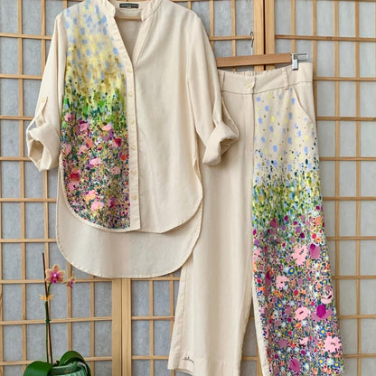 Camisa Bohemia lino vainilla (pintada a mano) - Modelo 1 - Aguacate Shop Perú