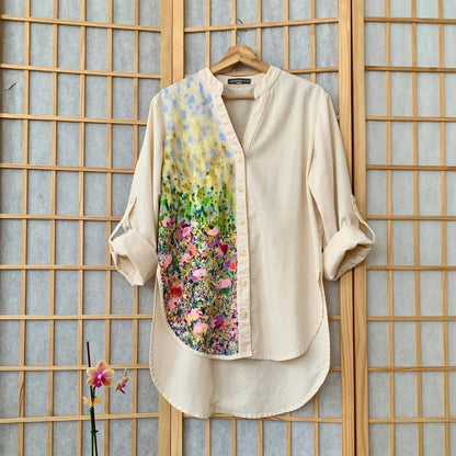 Camisa Bohemia lino vainilla (pintada a mano) - Modelo 1 - Aguacate Shop Perú