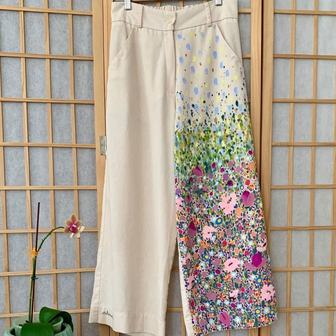 Pantalón Bohemia - Lino vainilla (pintado a mano) - Modelo 5 - Aguacate Shop Perú