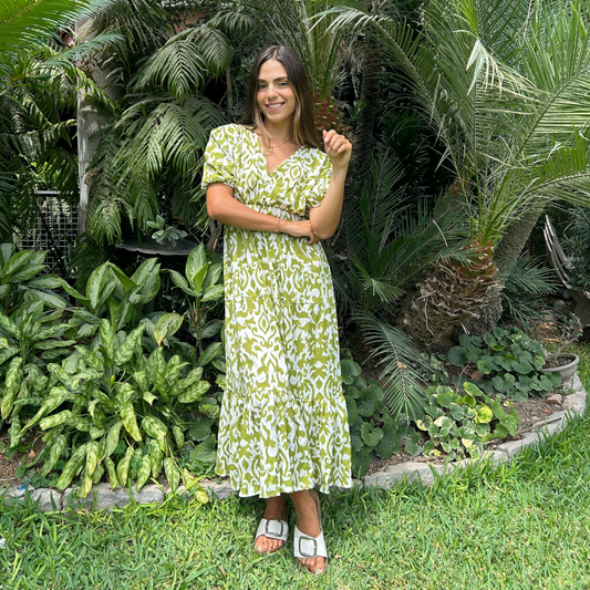 Vestido Luciana - Verde con Blanco