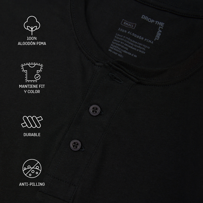 Henley Shirt | 3-Button Pima | Black - Aguacate Shop Perú