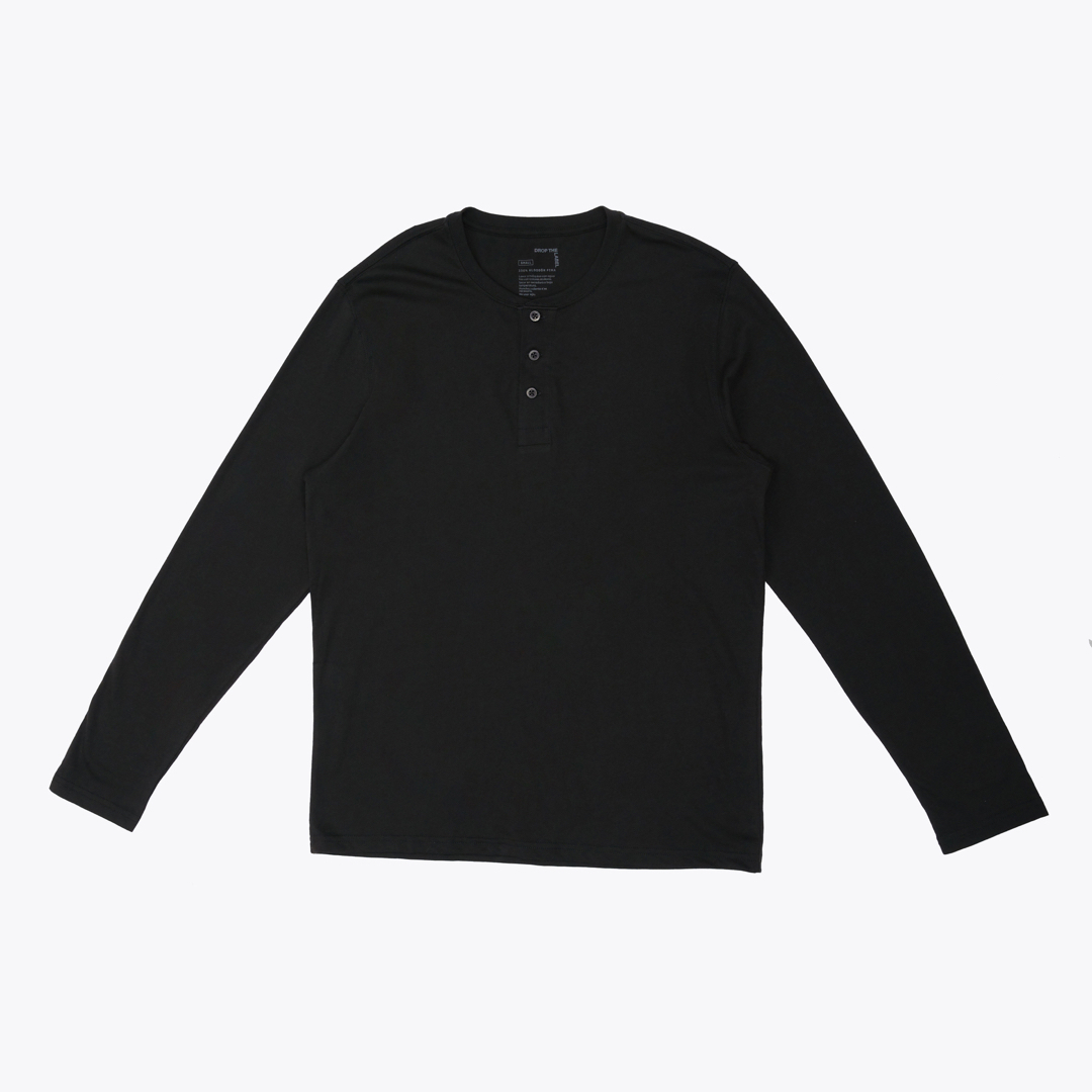 Henley Shirt | 3-Button Pima | Black - Aguacate Shop Perú