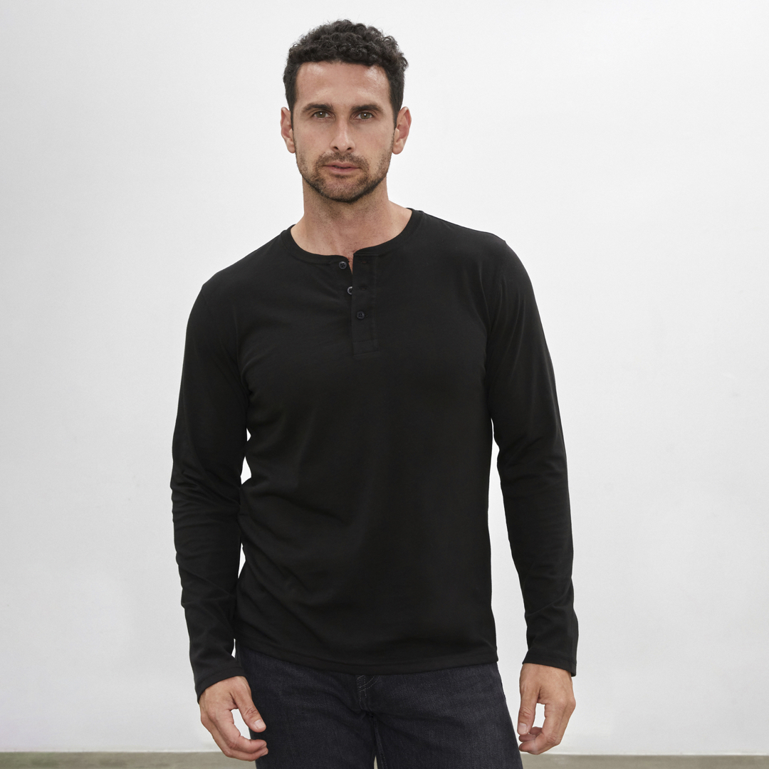 Henley Shirt | 3-Button Pima | Black - Aguacate Shop Perú
