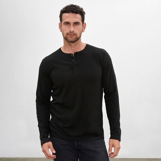 Henley Shirt | 3-Button Pima | Black - Aguacate Shop Perú