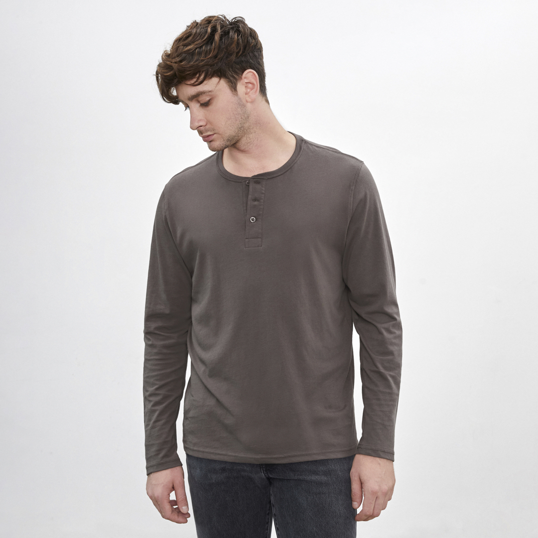 Henley Shirt | 3-Button Pima | Earth Brown