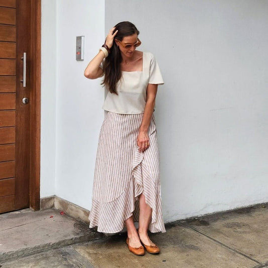 Falda Envolvente beige rayas - Aguacate Shop Perú