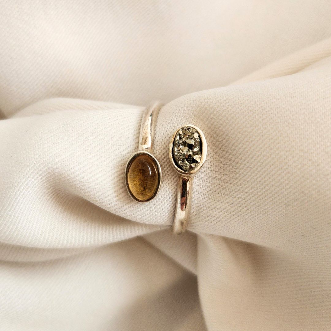Anillo doble oval- Citrino con Pirita
