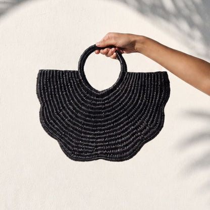 Cartera de junco Flor - Negro