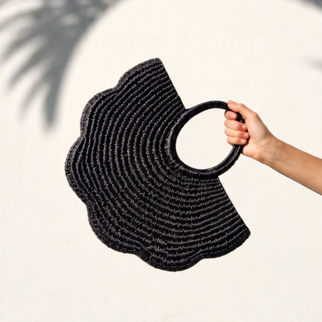 Cartera de junco Flor - Negro
