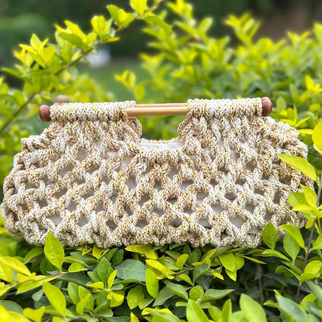 Cartera de macramé Lucia - Marfil con dorado