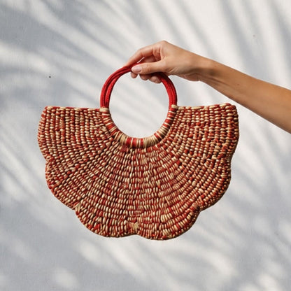 Cartera de junco Flor - Rojo con natural