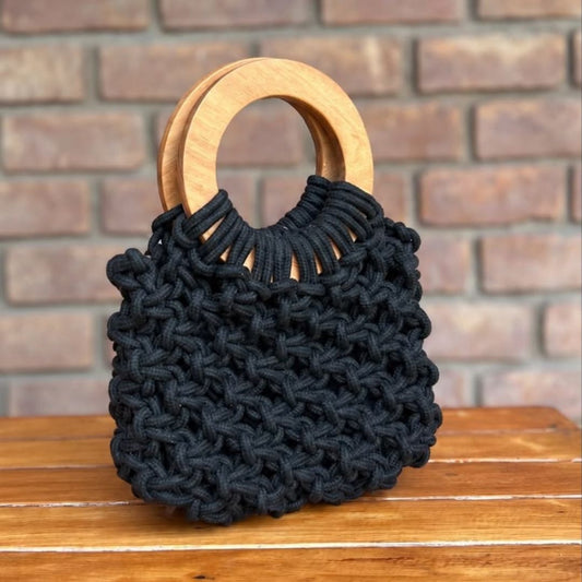 Cartera de macramé Paola - Negro