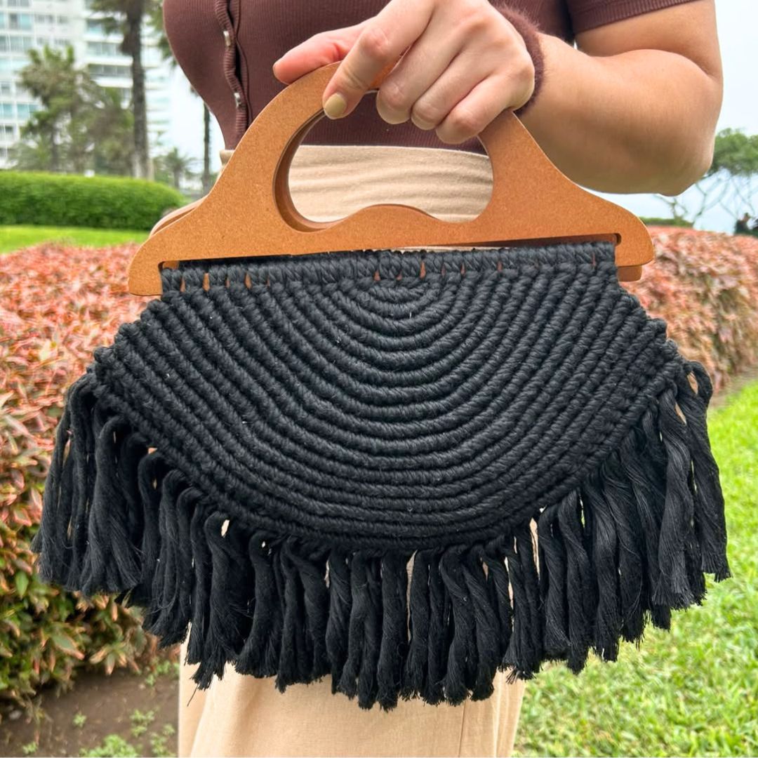Cartera de macramé Stefanie - Negro